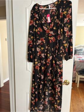 Xhilaration Black Maxi Dress with Red and Yellow Floral Print